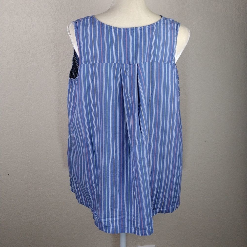 Sarah Bentley Vintage Striped Pearl Button Pleated Back Sleeveless Top - Picture 4 of 15